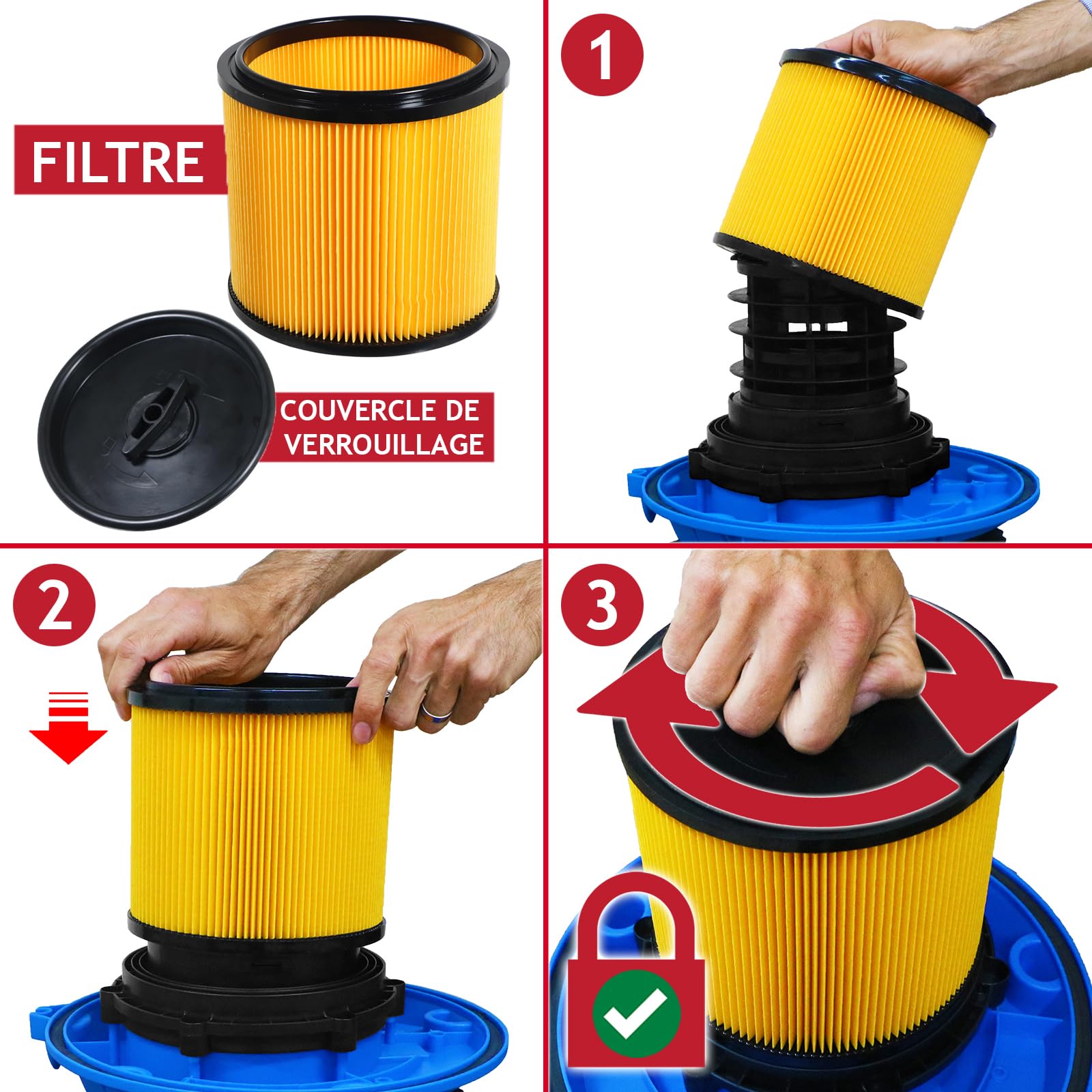 SPARES2GO Filtre à cartouche HEPA Wet & Dry compatible avec les aspirateurs Vacmaster (modèles de 20 litres à 60 litres)