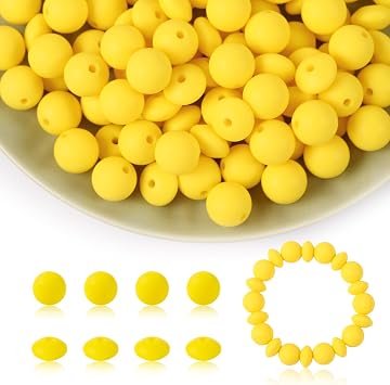 100Pcs 12mm Bright Yellow Silicone Beads