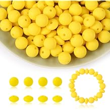 100Pcs Silicone Beads, 12mm Round and Lentil Beads for Keychain, Pen, Necklace, Bracelet Crafts Making, Bright Yellow