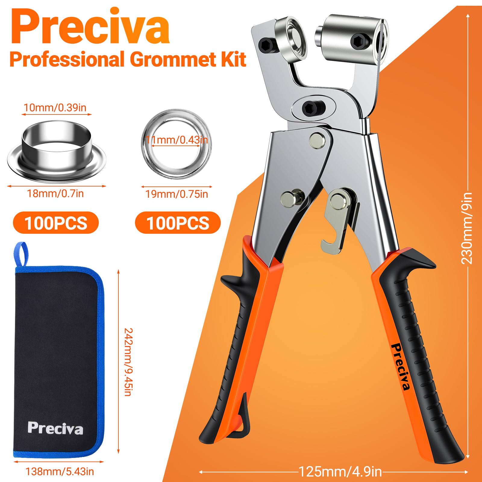 Kit de herramientas de ojales resistentes, 200 ojales de 10 mm, kit de ojales, herramienta de ojales, prensa para lona, tela