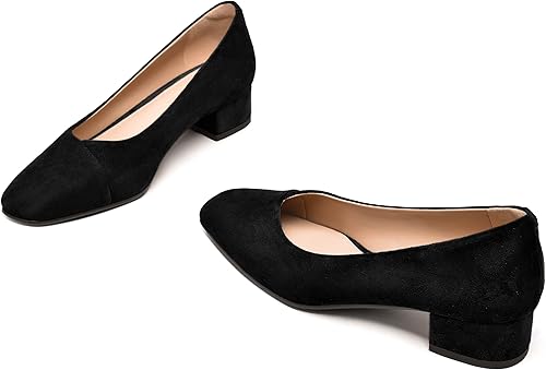 Miniatura 5 de FEMSTEP Zapatos de tacón bajo y grueso de piel de ante para mujer, para oficina, con punta cuadrada, 1.5 pulgadas