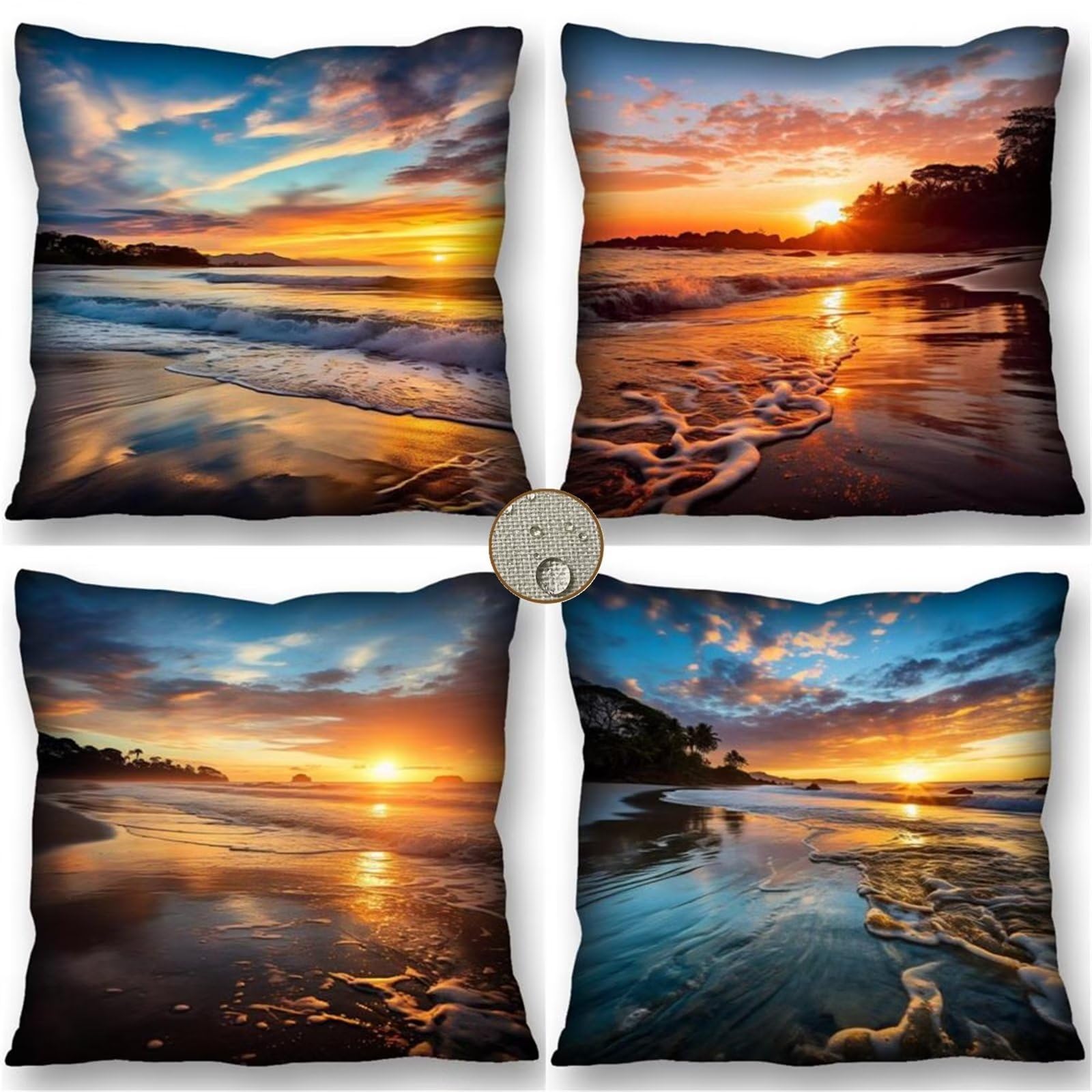 Juego de 4 Funda Cojín 80x80 cm Moderno Océano - Escenografía Cojines Exterior Jardín 45x45 para Sofá, Impermeables Exterior Linopara Patio al Aire Libre, Decoración de Casa de Campo y Sala de Estar.