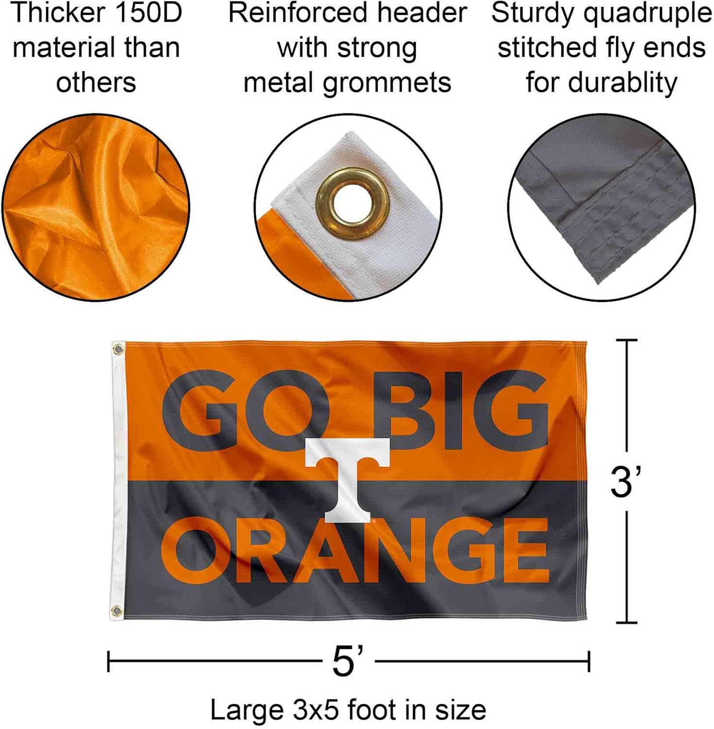 Tennessee Volunteers Go Big Orange Large Outdoor Banner Flag