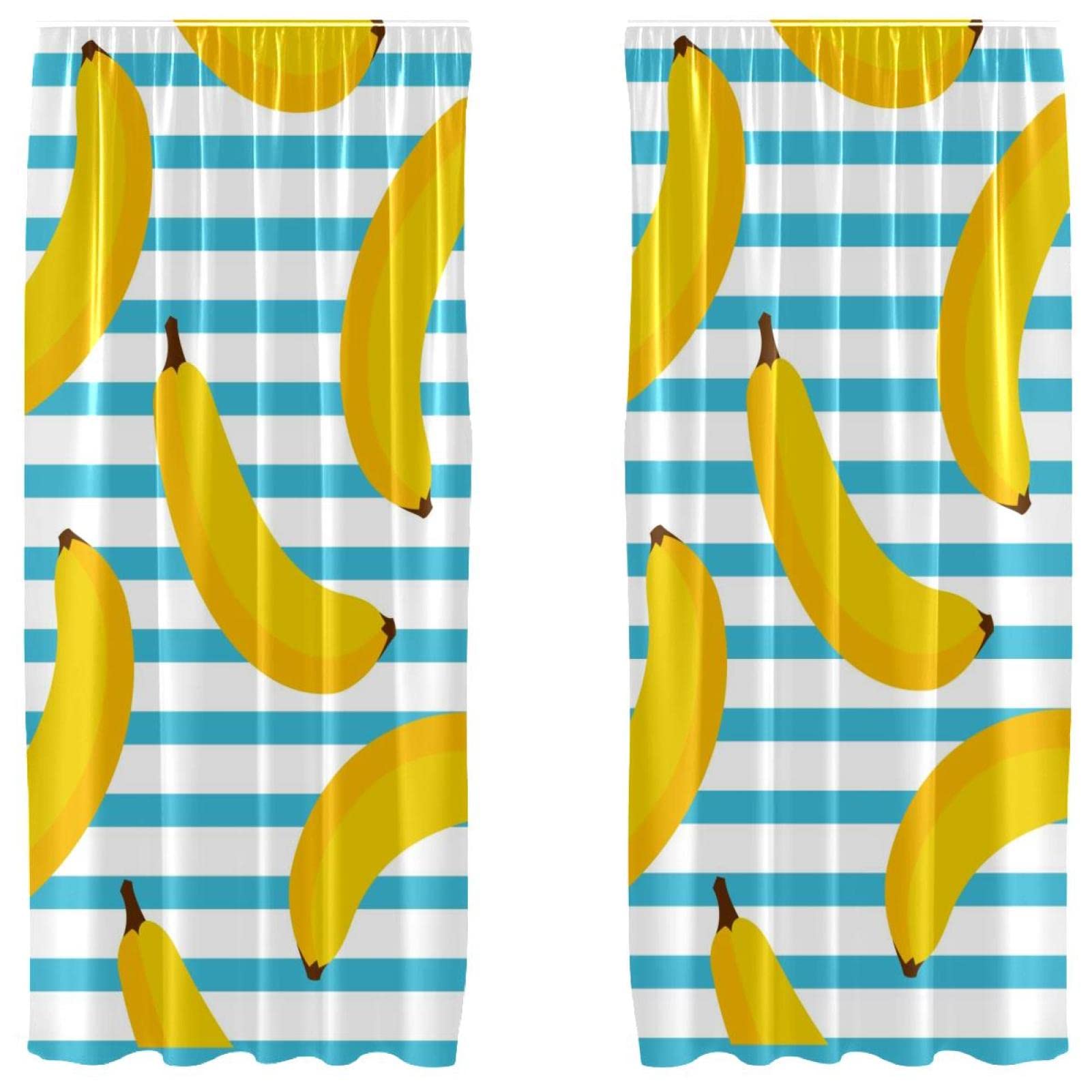 Juego de cortinas para ventana de salón de 55 x 84 pulgadas con estampado de plátanos y rayas