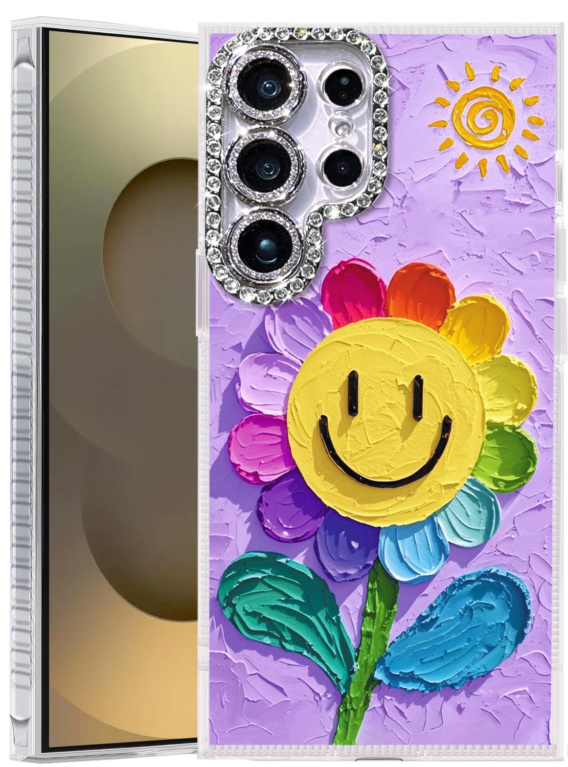Compatible with Samsung Galaxy S25 Ultra Case,with [Shockproof Protective][Camera Protection] Cute Rainbow Flower Aesthetic Phone Cover Anti-Yellowing Soft Slim Cover for Women Girl-Purple
