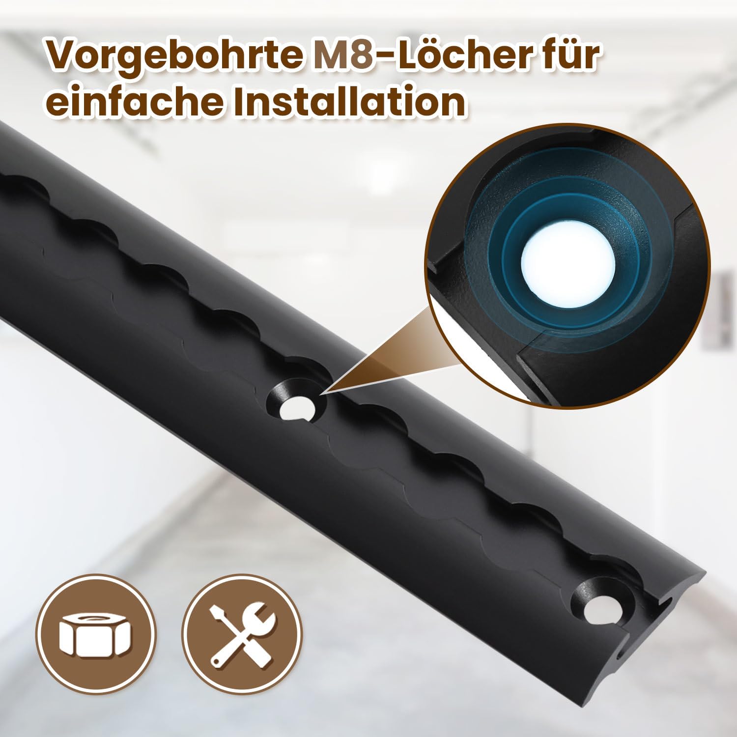 4X 1M Airlineschiene Schwarz Set, Alu Zurrschiene halbrund mit 10 Single Fittings und 8 Endkappen, vorgebohrte Airline Schienen zur Ladungssicherung für Anhänger Transporter Wohnmobil