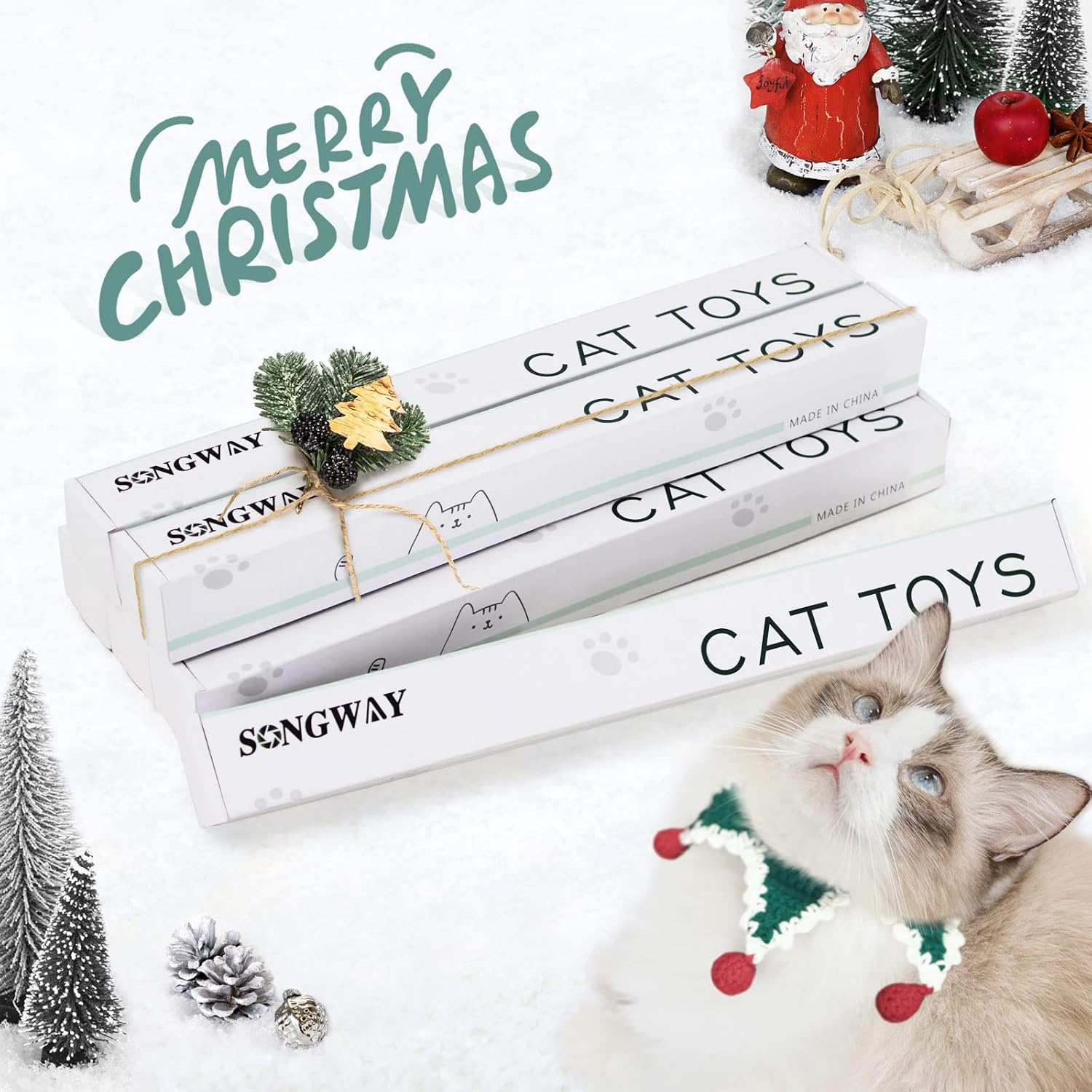 SONGWAY Interactive Cat Feather Toys - 7 Pcs Cat Toy Set, Retractable Cat Wand Toy, Teaser Refills Worm Bird Feathers with Bell, Cat Teaser Toys for Indoor Cats Kitten Play Chase Exercise, Black : Pet Supplies