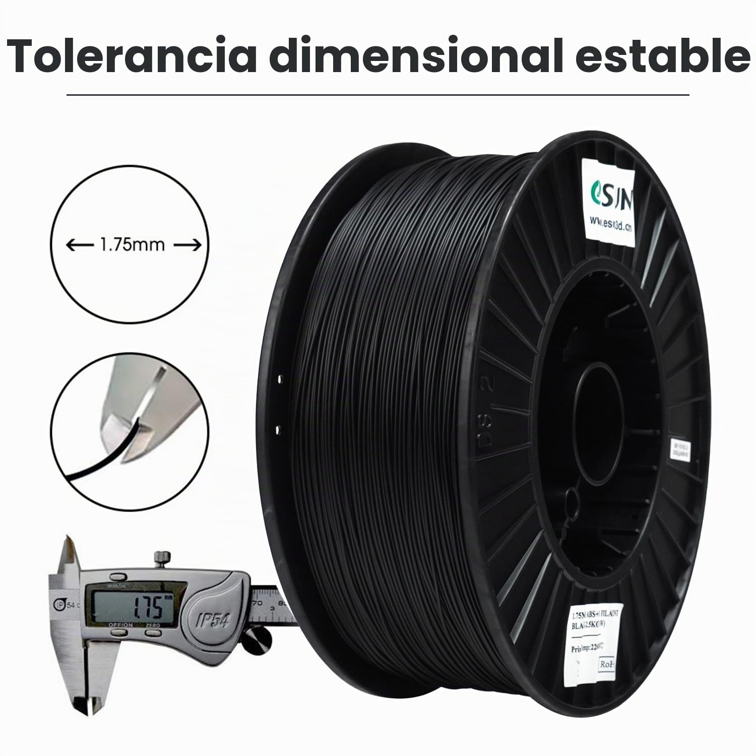 eSUN Filamento ABS+ 1.75mm, Impresora 3D Filamento ABS Plus, Precisión Dimensional +/- 0.05mm, 2.5KG Carrete (2.2 LBS) para Filamento de Impresión 3D, Negro