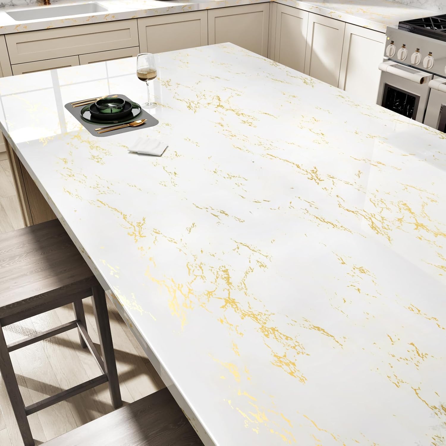 White Gold Marble Peel and Stick Wallpaper 15.75" x 78.74" Waterproof Removable Contact Paper for Countertops Cabinets Walls Renter Friendly Vinyl Home Decor Wall Paper