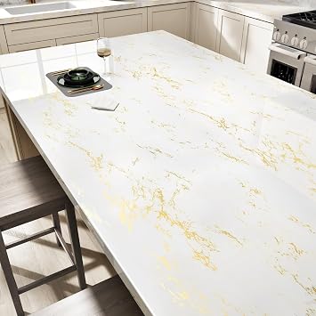 White Gold Marble Peel and Stick Wallpaper 15.75" x 78.74" Waterproof Removable Contact Paper for Countertops Cabinets Walls Renter Friendly Vinyl Home Decor Wall Paper
