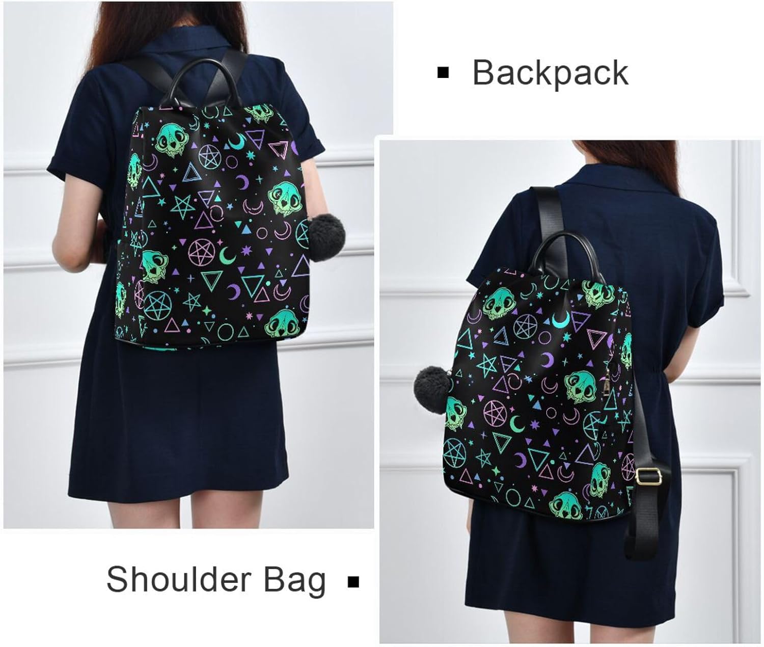 MNSRUU Women Backpack Purse Magic Skulls Backpack for Women Anti-theft Shoulder Bag Carry On Backpack Lightweight Rucksack Fashion Travel Ladies Bags