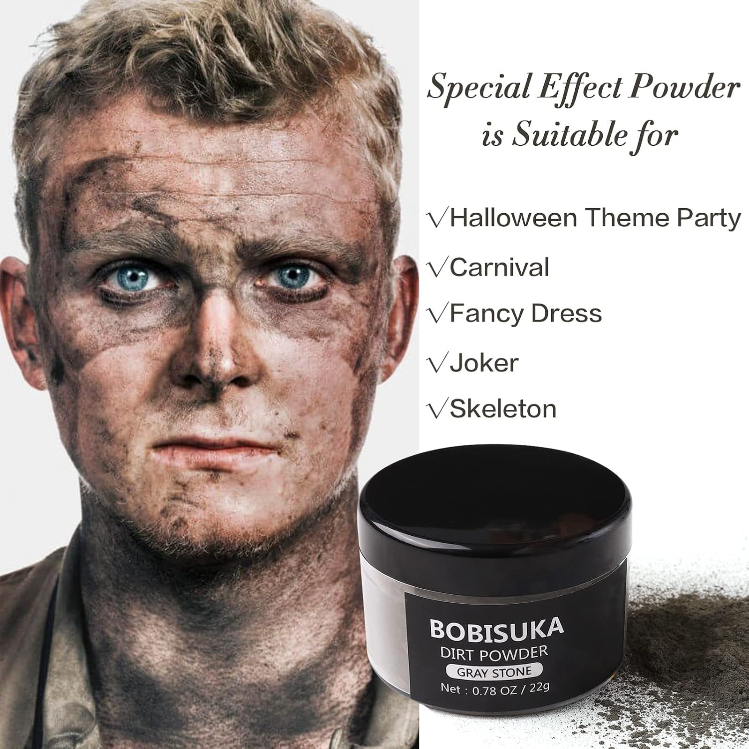 BOBISUKA Makeup Special Effects Dirt Powder for Halloween Makeup Theme Party Wedding Movies Stage Performances Cosplay(0.78 oz)(Gray Stone)