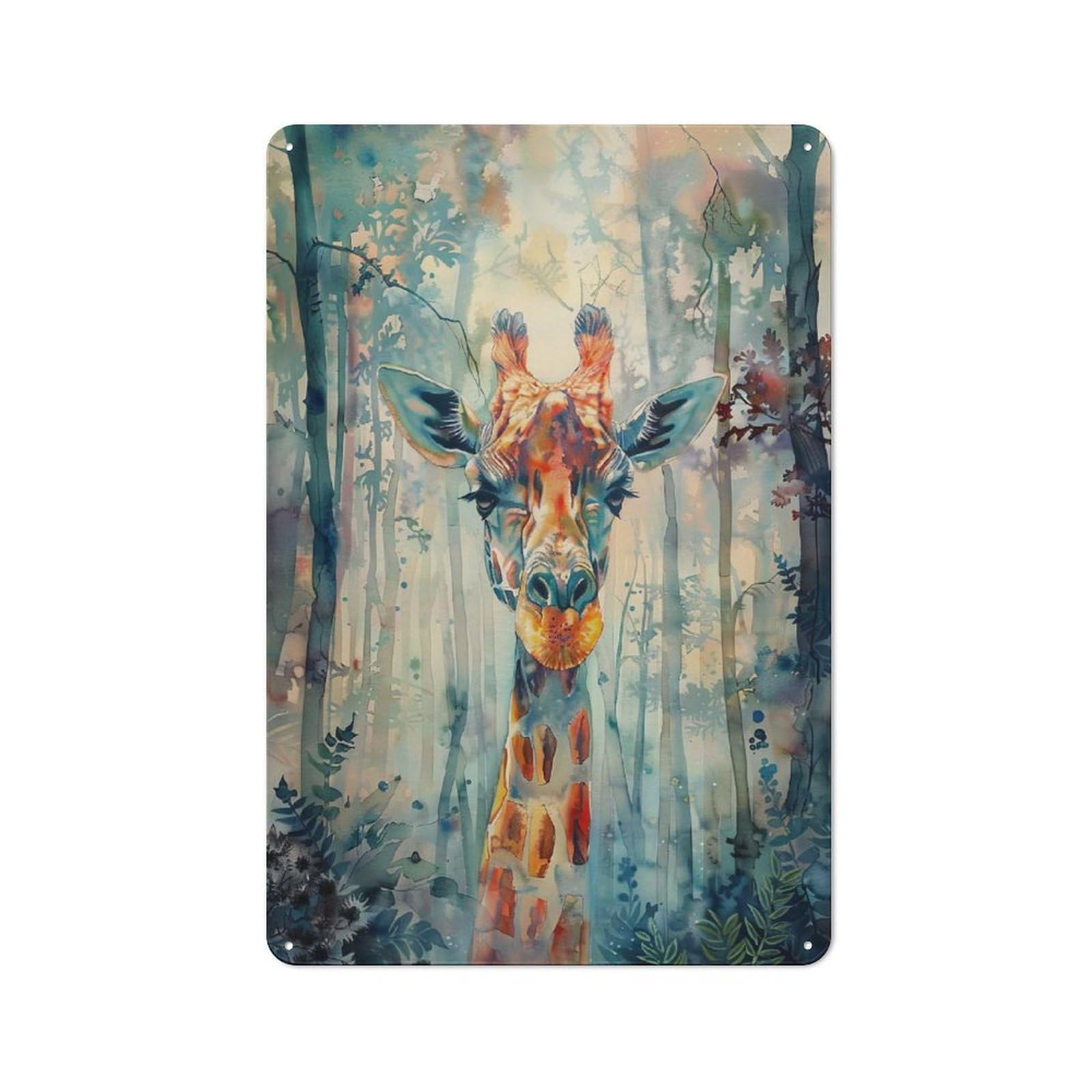 Junmoney Style-13 For Garden Room Or Summerhouse, Giraffe In The Forest Retro Metal Sign 30X20cm, For Vintage Wall Decor Fans, For Metal Sign Collectors