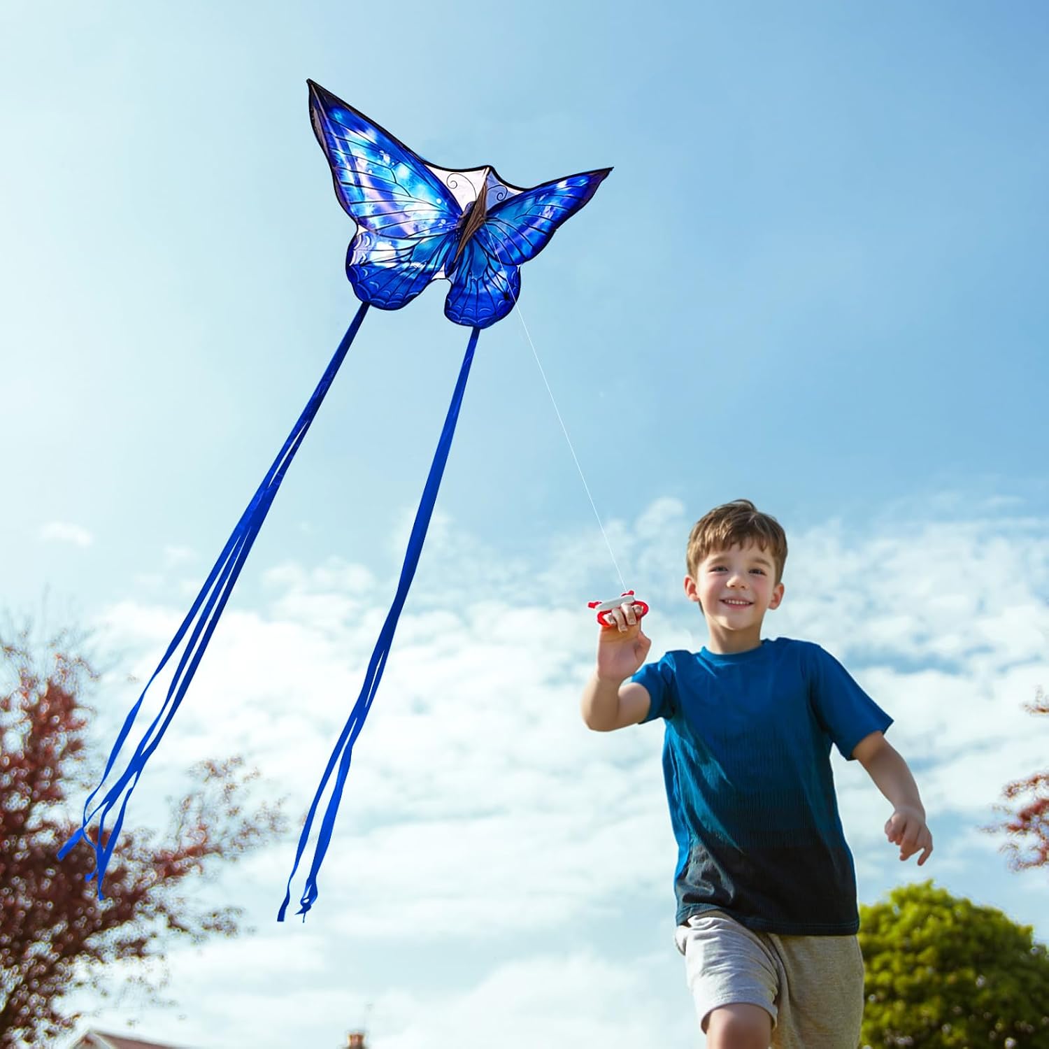 Mint's Colorful Life Butterfly Kite for Kids & Adults, Easy to Fly Kites for Beach, Large Single Line Kite with Long Tail &300ft Kites String (Blue Shining)
