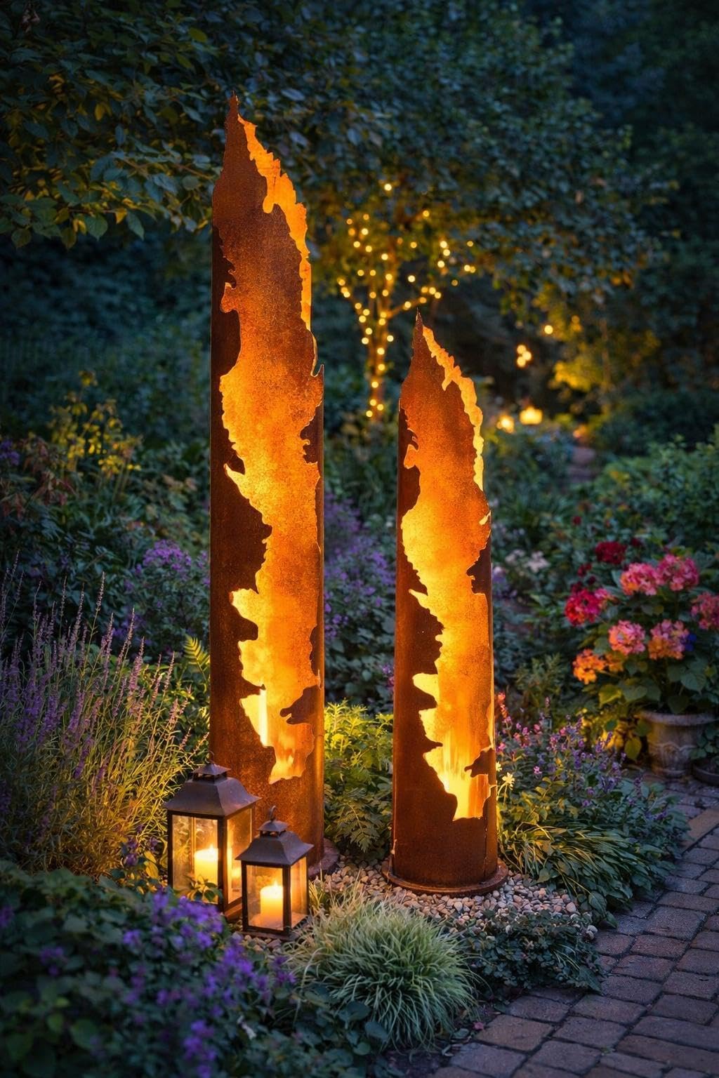 ESTEXO Dekosäule Rostsäule Gartendeko 120 + 150 cm Set Edelrost Säule Pflanzsäule Rost Garten Blumensäule