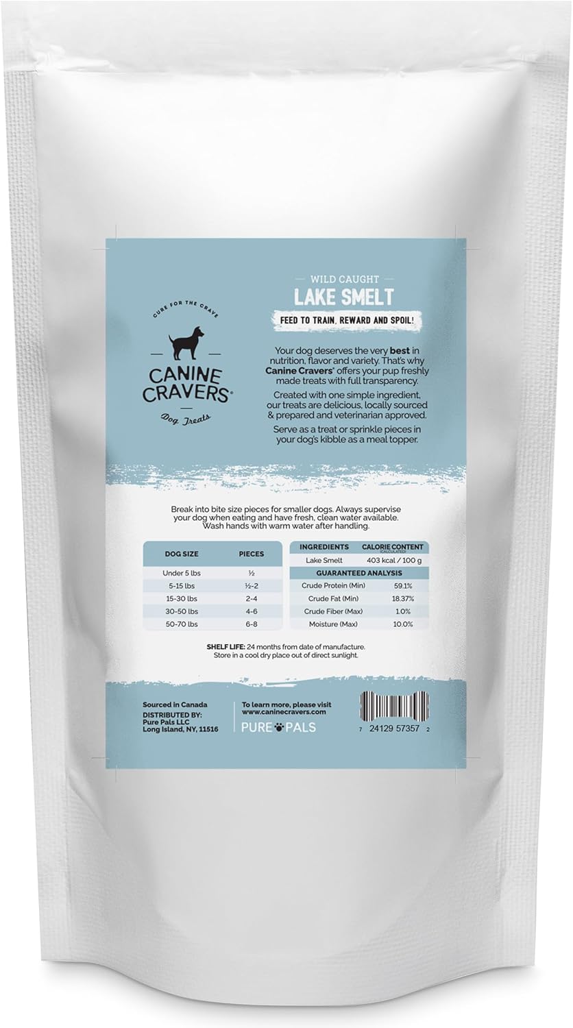 Canine Cravers Single Ingredient Dog Treats – Wild Caught Lake Smelt - Human Grade Air Dried Hypoallergenic Pet Food – Grain, Gluten, and Soy Free – 100% All Natural – 3 oz (Pack of 2) image 2