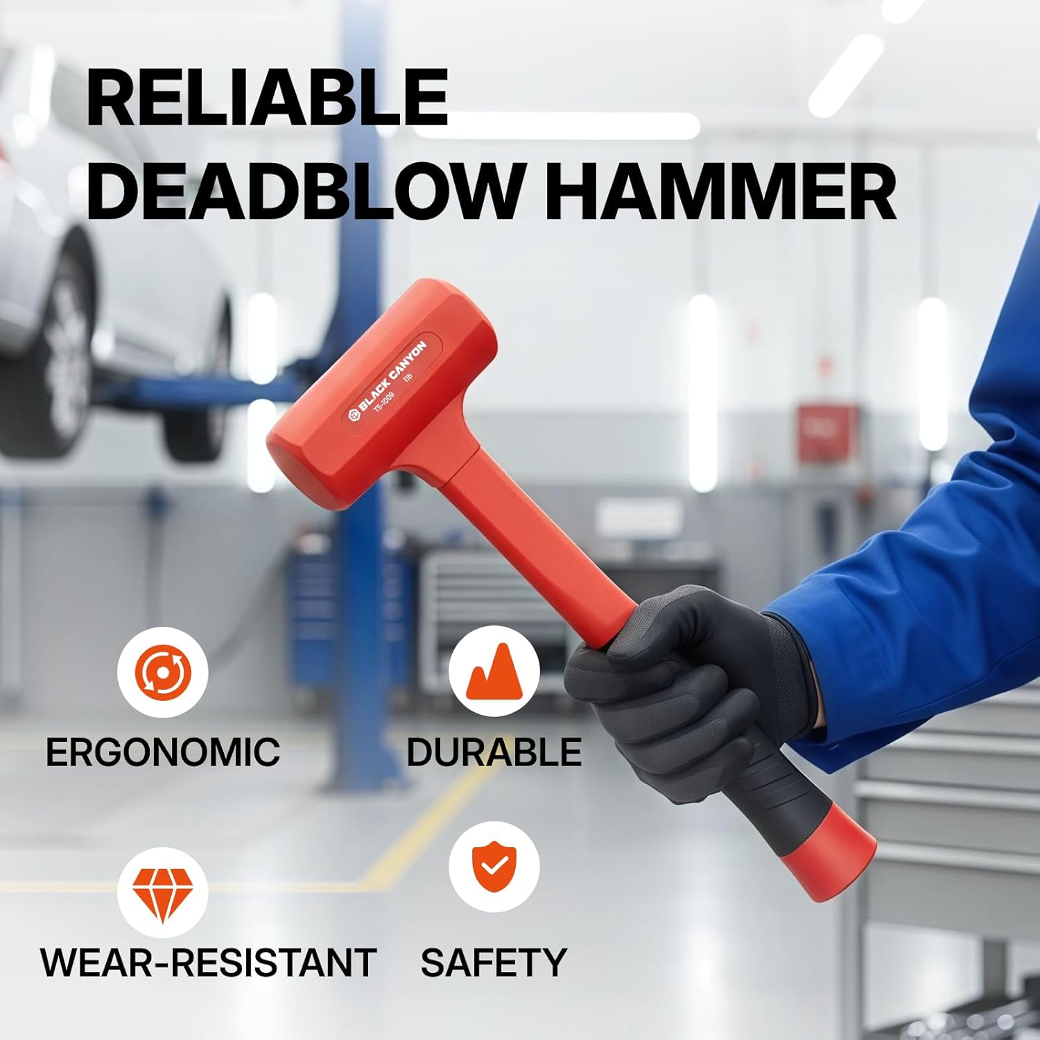 BLACK CANYON Dead Blow Hammer 2 LB (32OZ）Bounce-Resistant Rubber Mallet with Non-Slip Grip for Furniture Assembly, Metalworking & Automotive Repair