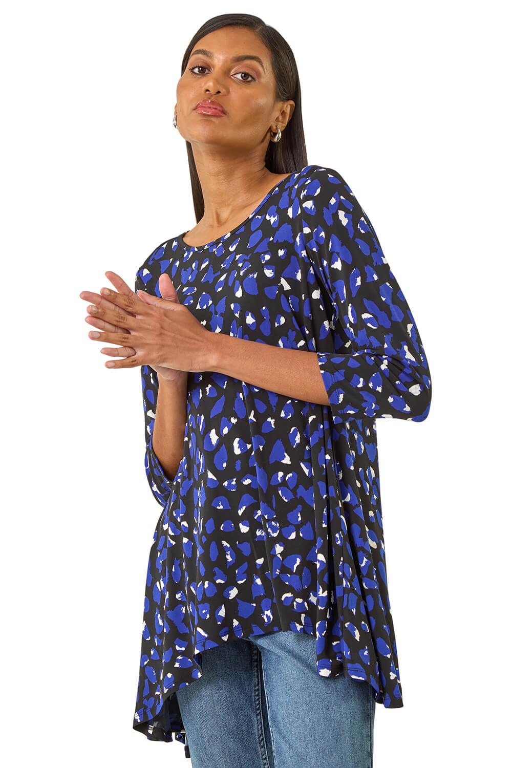 Roman Women's Speckled Print Stretch Tunic Top in Blue | Size: 18