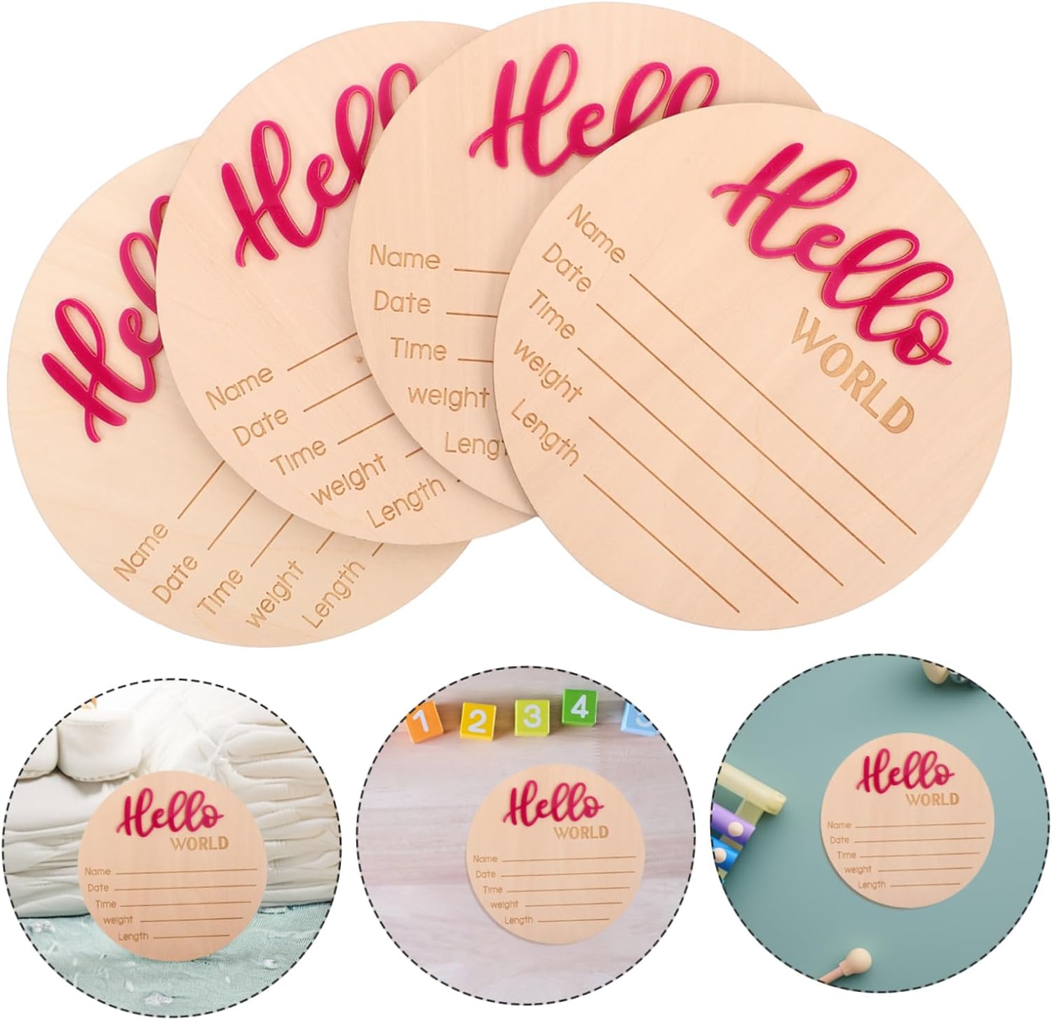 4pcs Wooden Birth Announcement Sign Cards Names for Newborn Shower Decor Birth Announcement for Nursery