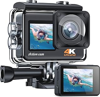 CAMWORLD Action Cam 4K 24MP 30FPS Underwater Camera 40M with Double Screen Wi-Fi EIS Action Cam Waterproof Adjustable 170° Ultra HD Wide Angle Lens Camcorder with 2 Batteries and Accessories Kit
