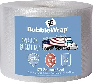 American Bubble Boy 3/16' Small PLUS Bubble Wrap, 175 Feet Bubble Wrap Roll- Premium shipping supplies for Moving and packing heavy duty materials - Perforated plastic wrap bubble Every 12 Inches.