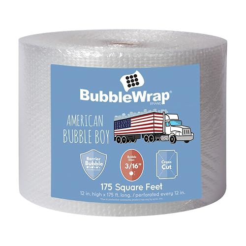 Bubble Wrap Roll 175', small bubble wrap 3/16 cushioning, 175ft perforated Every 12" Made in the USA by American Bubble Boy for packing, moving, wrapping of glassware, dishes, furniture and more!