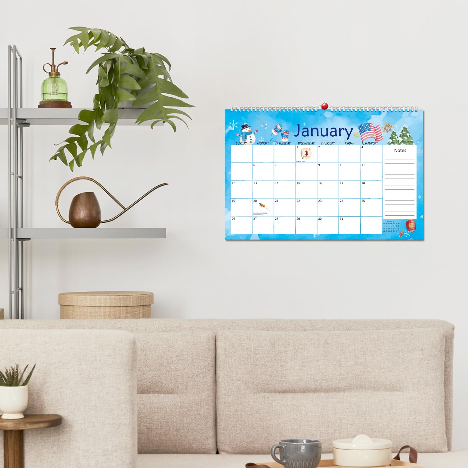 Aquarell-Schreibtischkalender 2025–2026 mit saisonalen monatlichen Feiertagsplaner-Aufklebern, 24 Monate, großer Schreibtischunterlagenkalender, 43,2 x 27,9 cm
