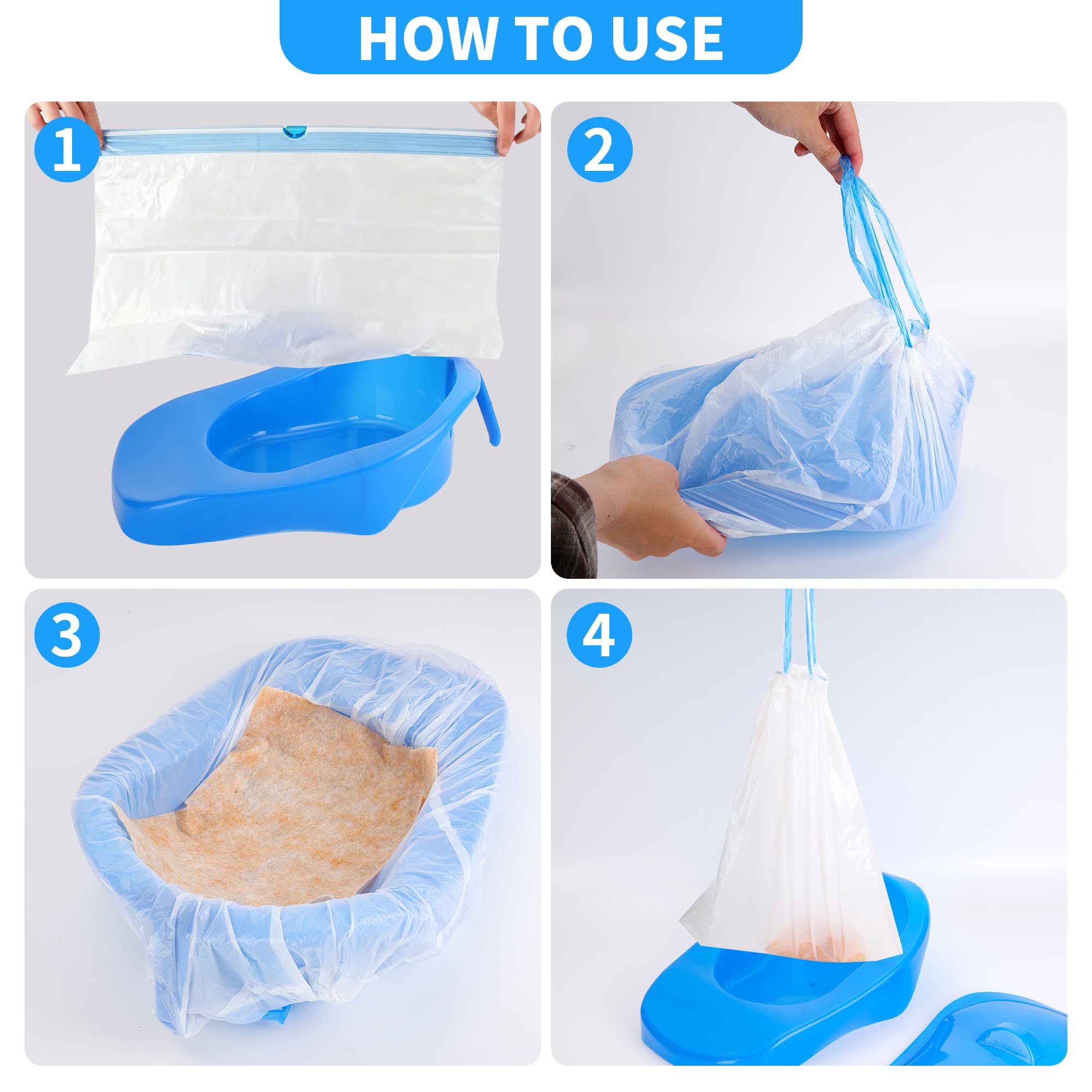 Set di padelle usa e getta con 30 cuscinetti e 30 sacchetti di rivestimento, padella per uomini e donne, padella resistente per ospedale casa anziani, pazienti costretti a letto