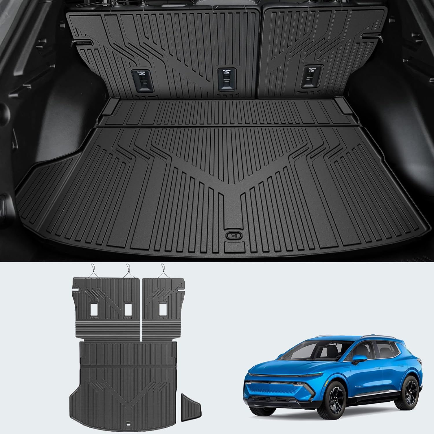 Cargo Mat for 2024 2025 Chevy Equinox EV, Trunk Mat with Backrest Mat All Weather Back Seat Cover Protector for 2025 Chevy Equinox EV Accessories Including Storage Mats