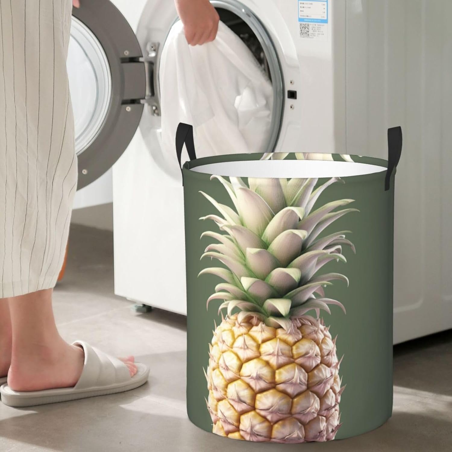 Lovely Pineapple Laundry Basket With Handles, Foldable Laundry Hamper Oxford Cloth Dirty Clothes Basket Waterproof Clothes Toys Storage Bin Organizer for Bedroom Bathroom Dorm