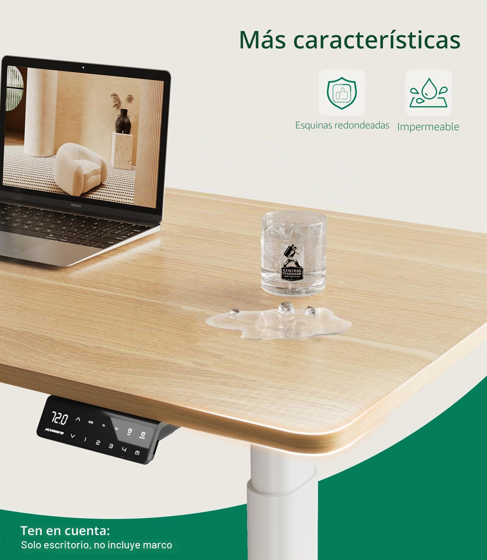 MAIDeSITe Mesa de sobremesa, Escritorio para Escritorio eléctrico de pie Ajustable en Altura, 140 x 70 x 2,5 cm