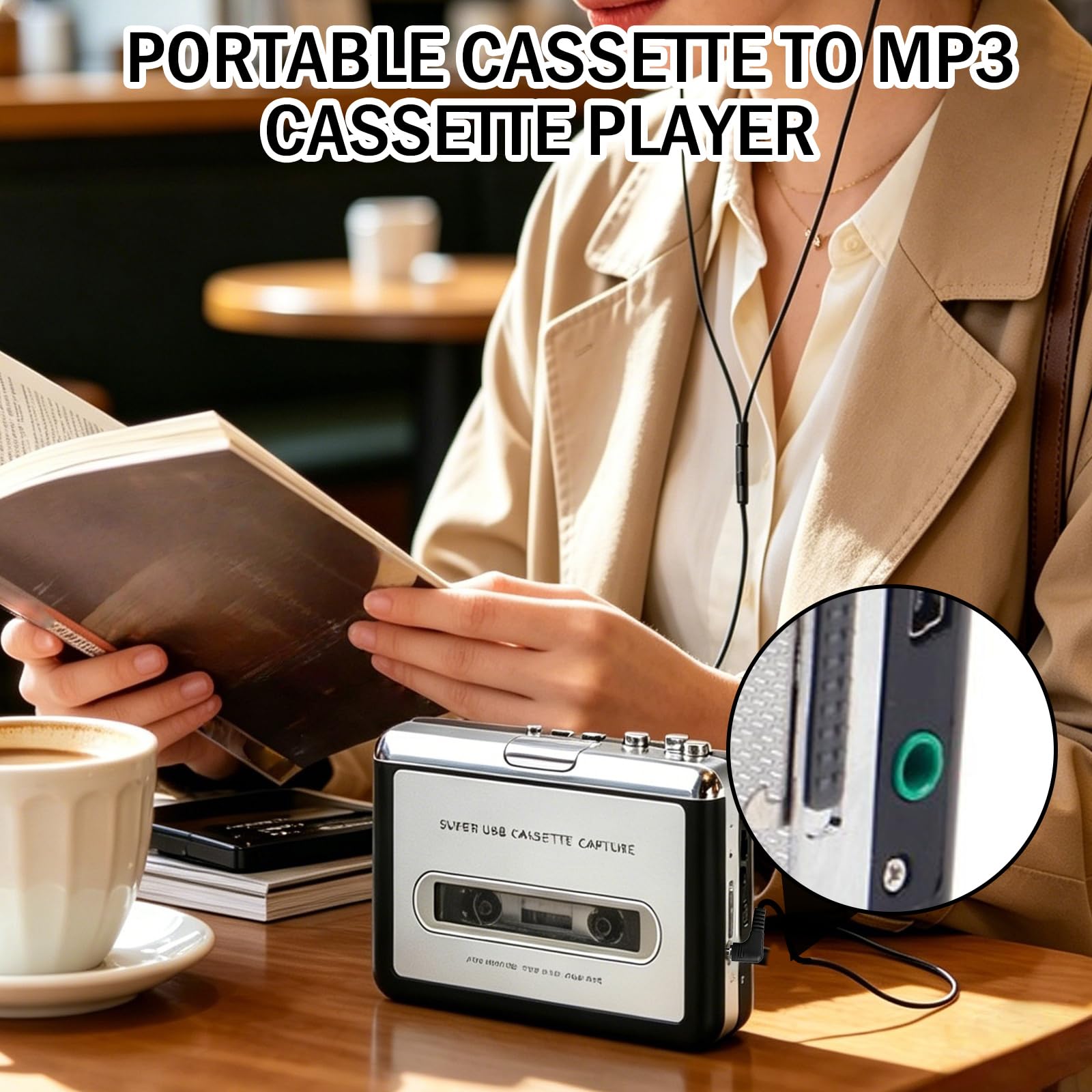 Tragbarer Kassettenspieler, Tragbarer USB-Kassettenspieler, Kassetten-Zu-Mp3-Konverter, Mini USB Kassettenaufnahmeband USB 2.0 Schnittstelle Für Digitalisierung Und Mobile Nutzung