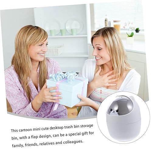 Miniatura 7 de IMIKEYA 2 piezas de basura, mesa de café, papelera gris para baño, con tapa giratoria, cesta de basura compacta, papelera blanca con forma de oso,