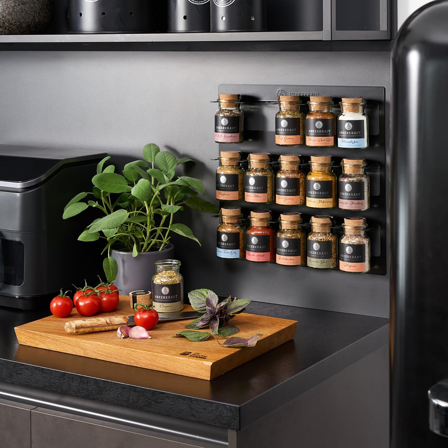 Ankerkraut 15 Spice Rack, Spice Organiser Made of Metal, Original Suitable for 15 x Spice Jars, Easy Assembly, Includes 4 x Dowels and Screws, Made in Germany