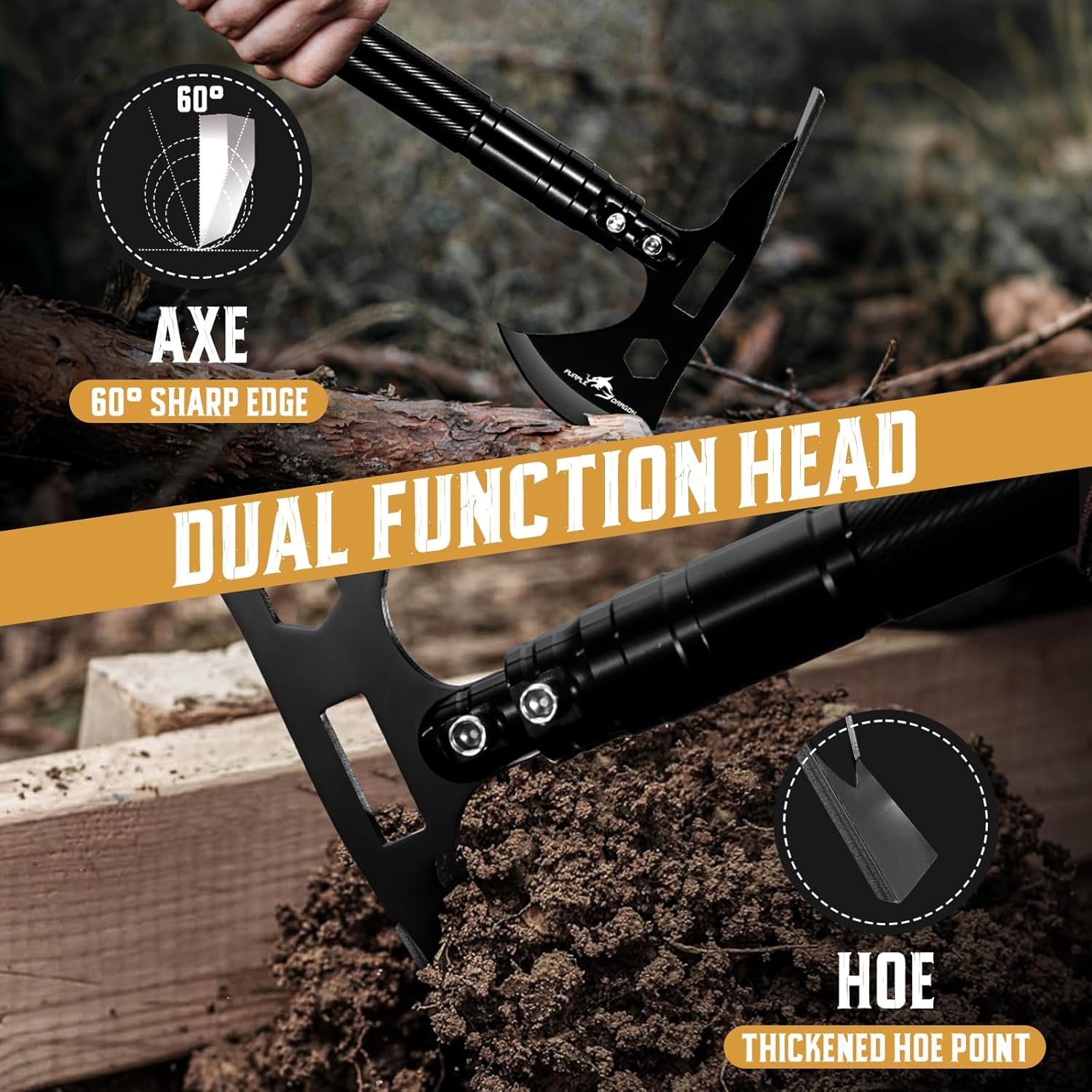 Purple Dragon Hatchet Axe, Multi-Tool Camping Axes with Pick, High Carbon Steel Outdoor Hatchets for Camping, Portable Axe Backpaging Survival Hatchet for Emergency, Christmas Gifts for Men