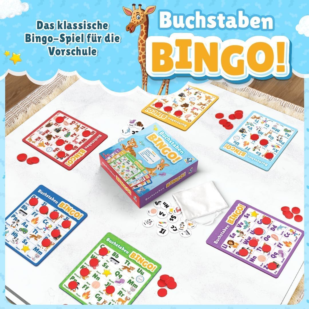 NIYYAH Nauka liter ABC Bingo gra edukacyjna dla dzieci od 4, 5, 6 lat, dla początkujących w szkole, do szkoły podstawowej, przedszkola, 1 klasa, prezent na rozpoczęcie szkoły, dla dziewczynek i