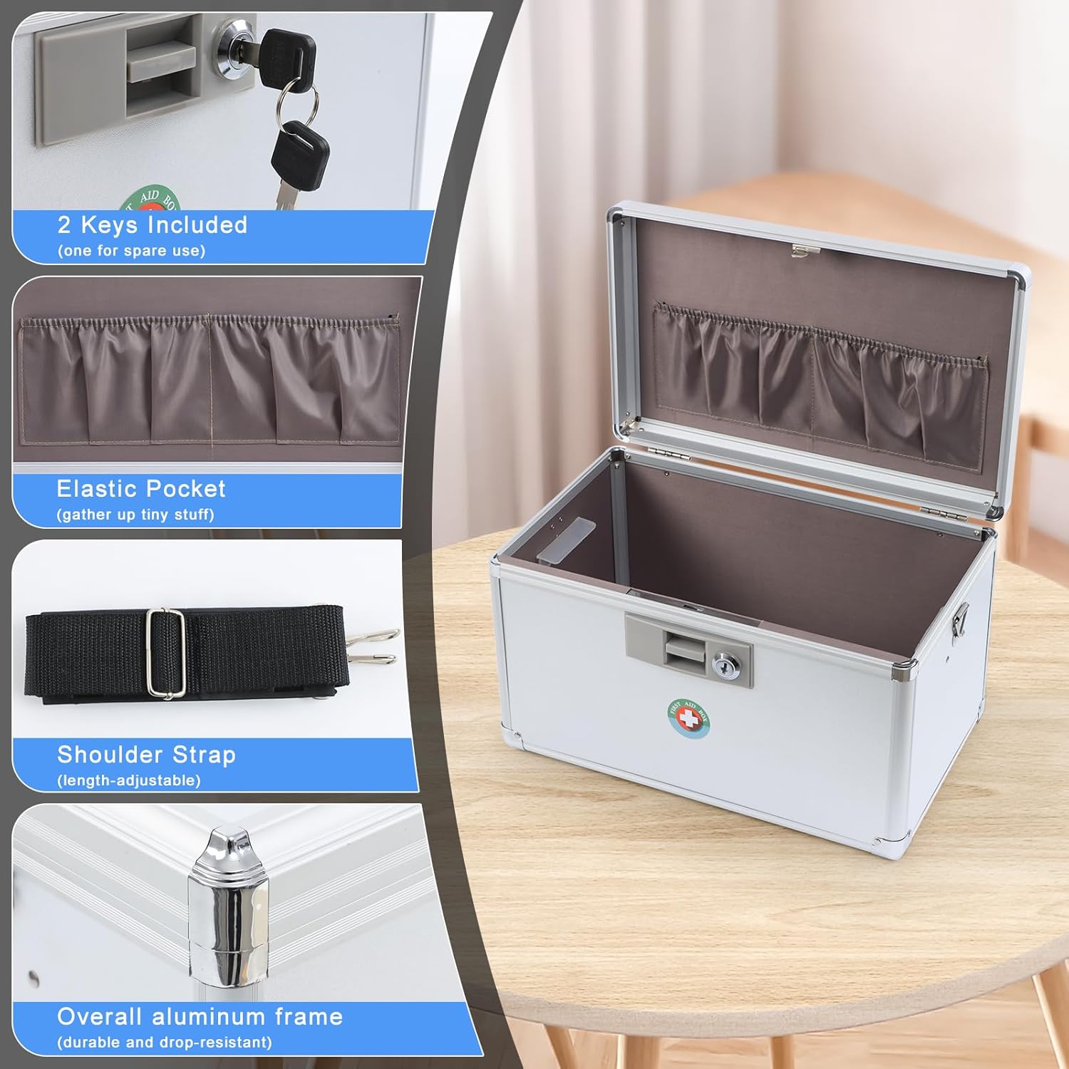 KYODOLED X-Large Medicine Lock Box, Locked Medicine Box with Key, Children Safe Medication Storage, 14.8 x 8.9 x 8.9 Inch, White