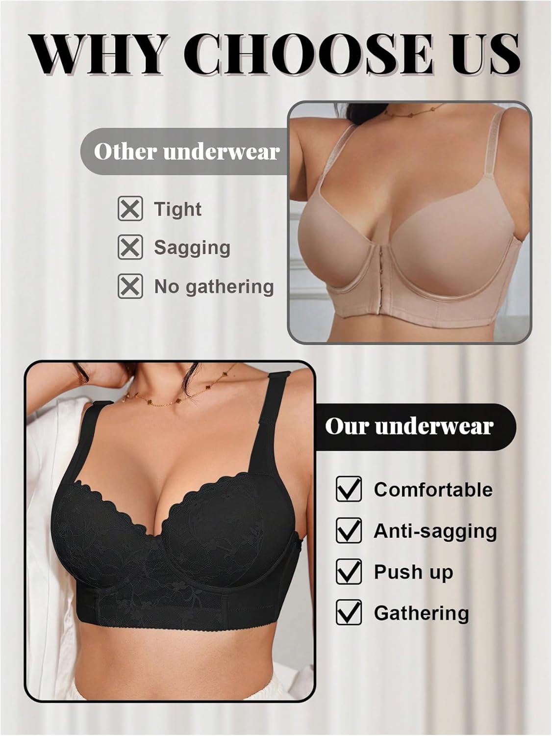 OYOANGLE Women's Floral Lace Underwire Plunge Bra Scallop Trim Bralette Push Up Lingerie Top - Image 5