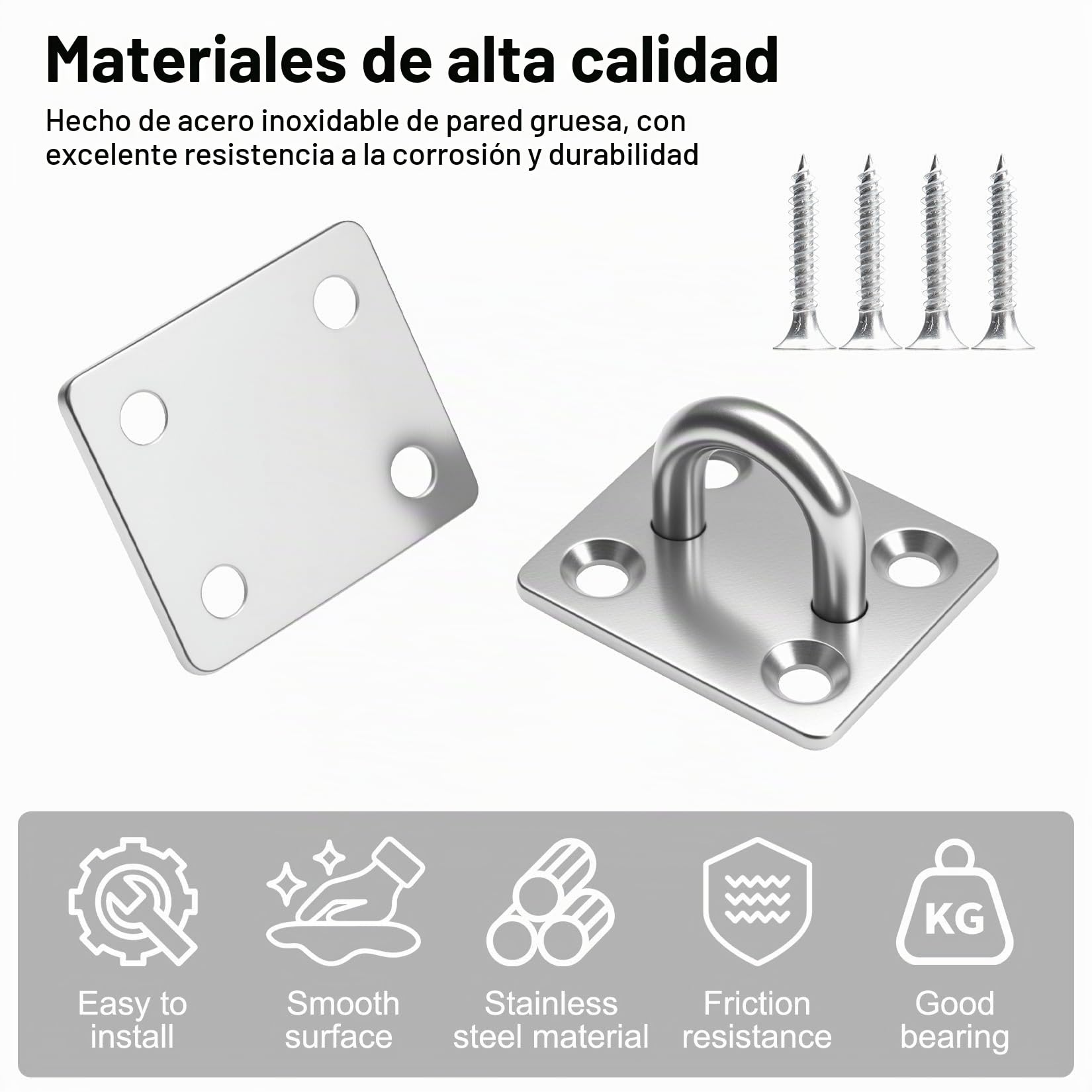 6 Pcs Placa de Ojo de Acero Inoxidable, M5 Ganchos de Techo, Placas de Ojo, Ojales de Pared para Fijación de Toldo Gancho de Techo Pared para Colgar Columpio Yoga Saco de Boxeo Yoga Hamaca Hardware