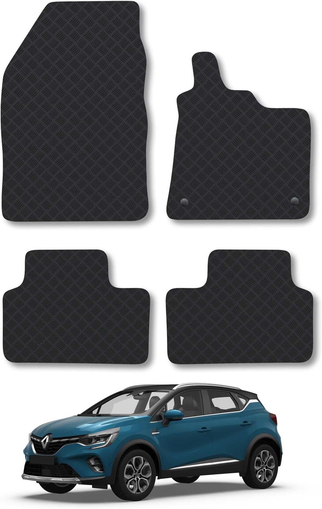 Renault Captur (2020+) Rubber Car Mats Accessories Tailored Fit Compatible Accessory Waterproof Protection Non-Slip Floor Mats Full Coverage Durable Front Rear Set Coverage with Clips