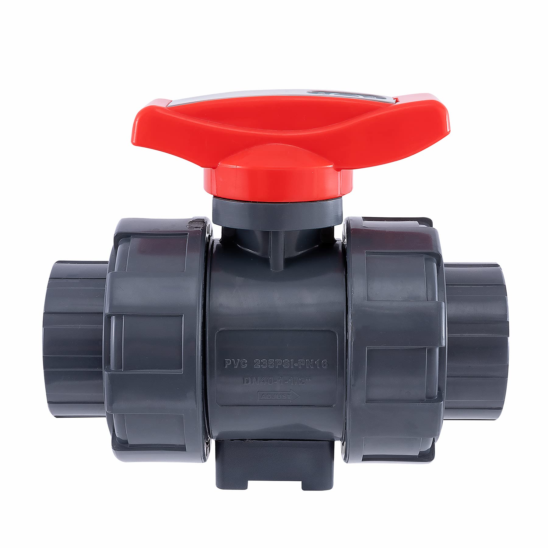 Válvula de bola de unión de PVC de 2 vías de 1.5 pulgadas, sistema de agua de unión rápida, puerto completo (1 1/2 pulgadas)