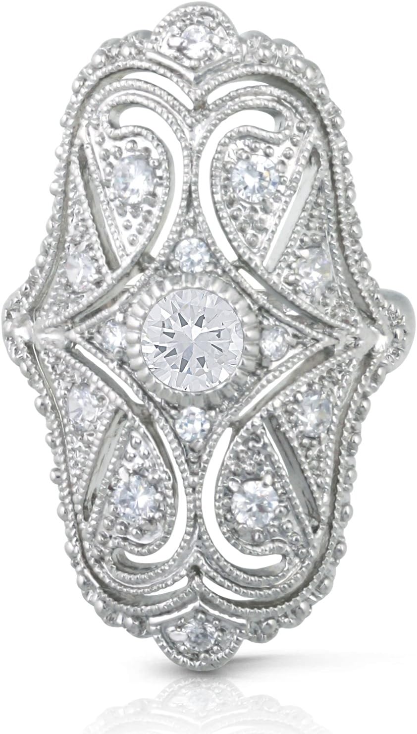 Rhodium Plated Symmetrical Shape Vintage Style Cubic Zirconia Ring - Image 3