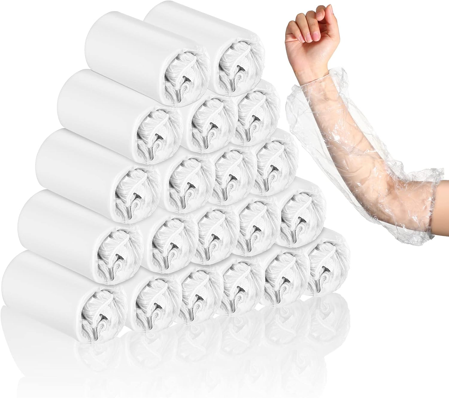300 Pcs Plastic Disposable Sleeves Arm Protectors Bulk Waterproof Sleeve Protector with Elastic on Cuff, 15.7″ Long(White)