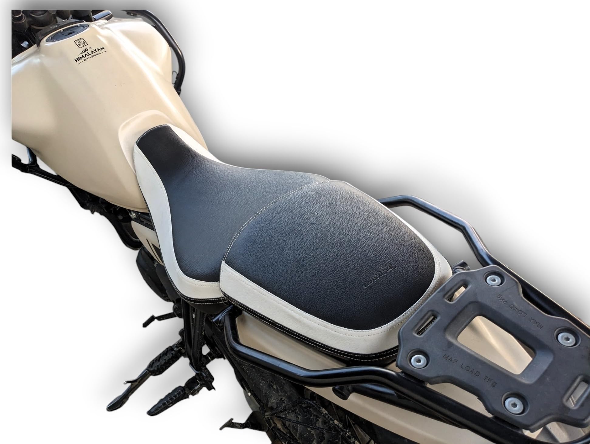 Himalayan 450 Split Bike SEAT Cover.PU Leather .Dual Black White Colour.All Weather Proof.Rope PROVIDED-image-6
