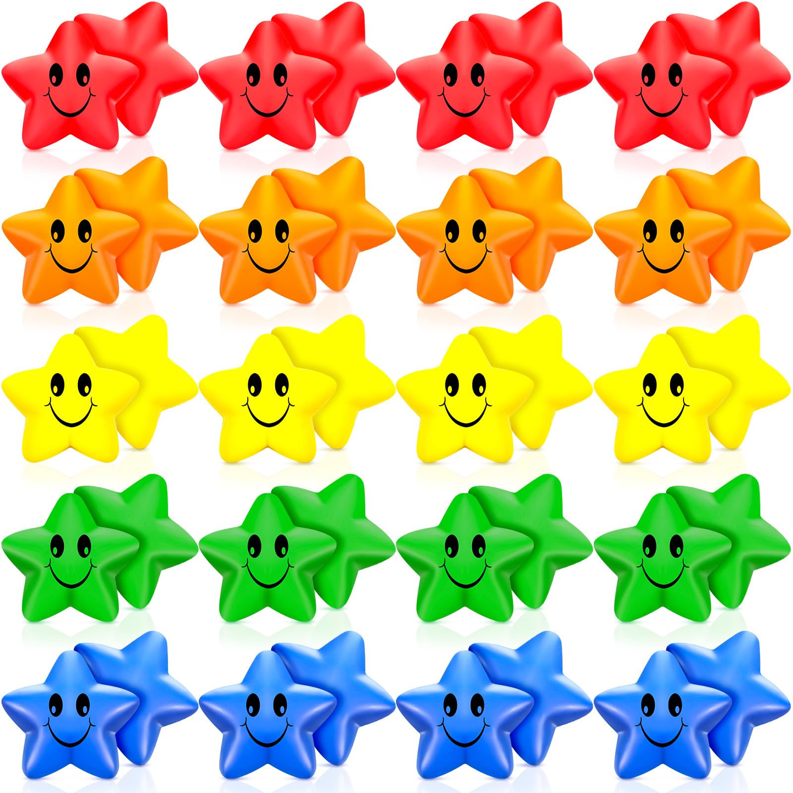 Sumind 20 Pieces Star Smile Face Stress Balls Mini Star Foam Balls Star Stress Relief Smile Face Toys for School Carnival Game Reward Student Prizes Party Decoration, 5 Colors