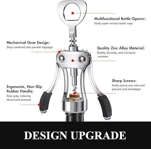 Miniatura 6 de KORCCI Abridor de vino, sacacorchos de aleación de zinc resistente, abrebotellas de cerveza de alta calidad, accesorios multifuncionales para vino