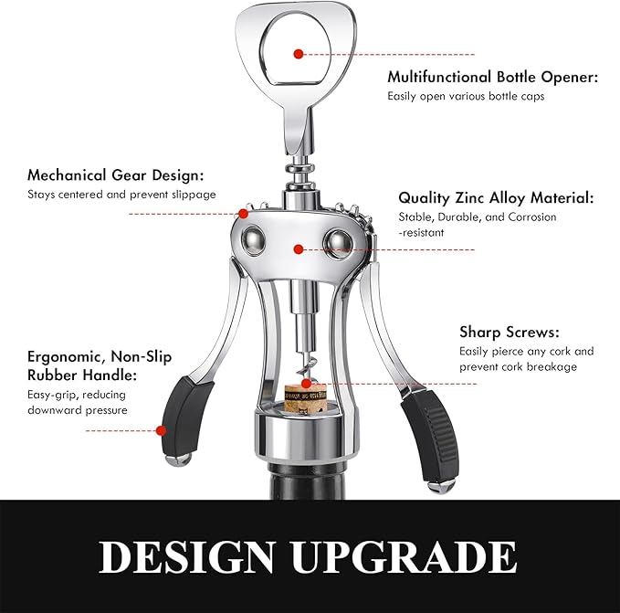 Sacacorchos y Destapador de Botellas KORCCI, Aleación de Zinc, Plateado miniatura 7