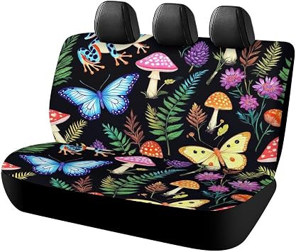 Car Rear Bench Seat Cover, Fashion Car Interior Decor, Dirt Proof Dog Car Seat Cover, Universal Fit Truck SUV Goth Moon Frogs Moth Butterfly Magical Mushroom Leaves
