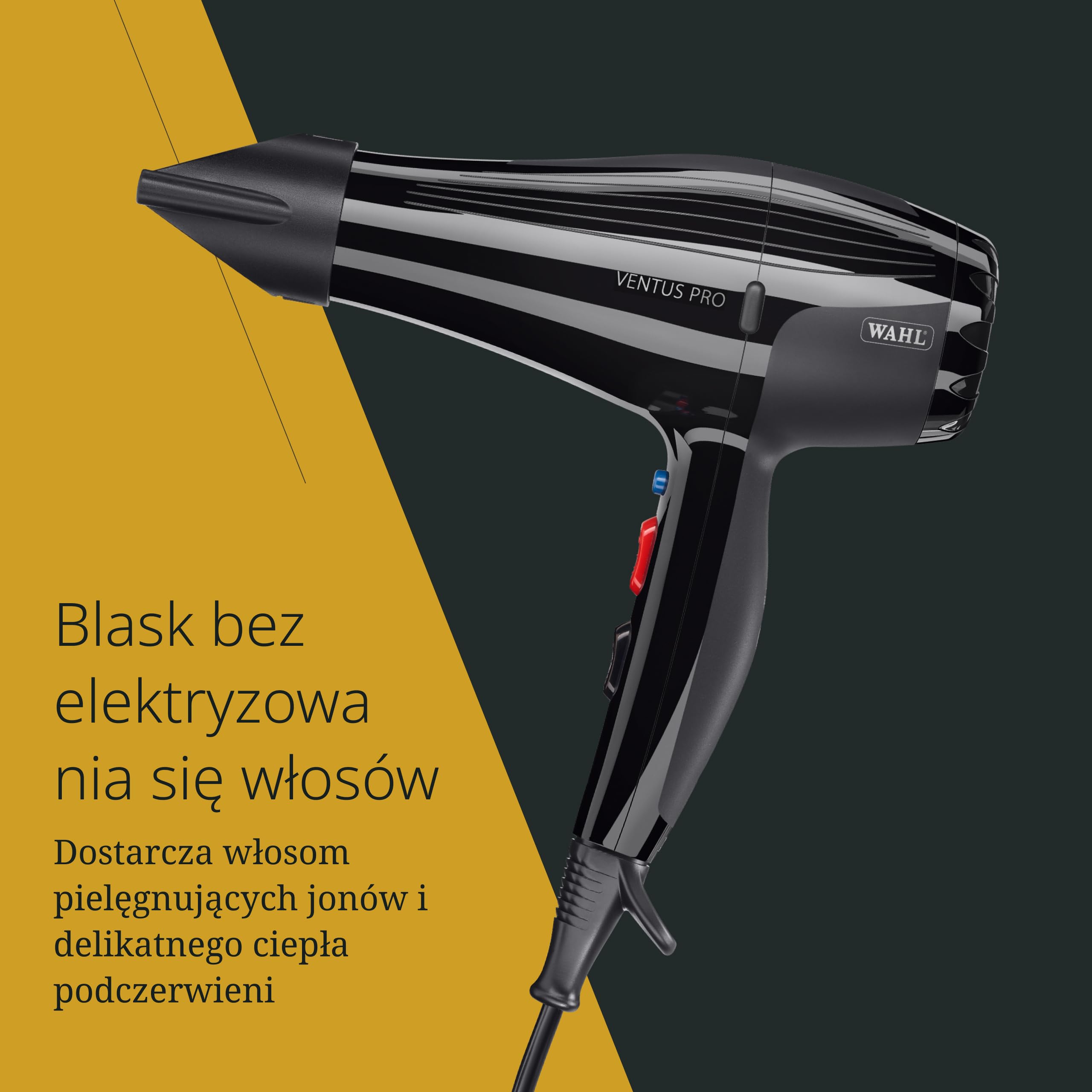 Moser Ventus Pro Kompaktowa Profesjonalna Suszarka, 2200 W | Kompaktowa Suszarka 2200 W z Silnikiem AC, Technologia Turmalinowa, 2 Prędkości i 2 Nasadki Obrotowe