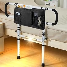 EasyVibe Bed Rails for Elderly Adults with Motion Light & Comfort Flat Tube Base, 180  Folding Bed Guard for Fall Prevention, Sturdy 160kg Support Frame